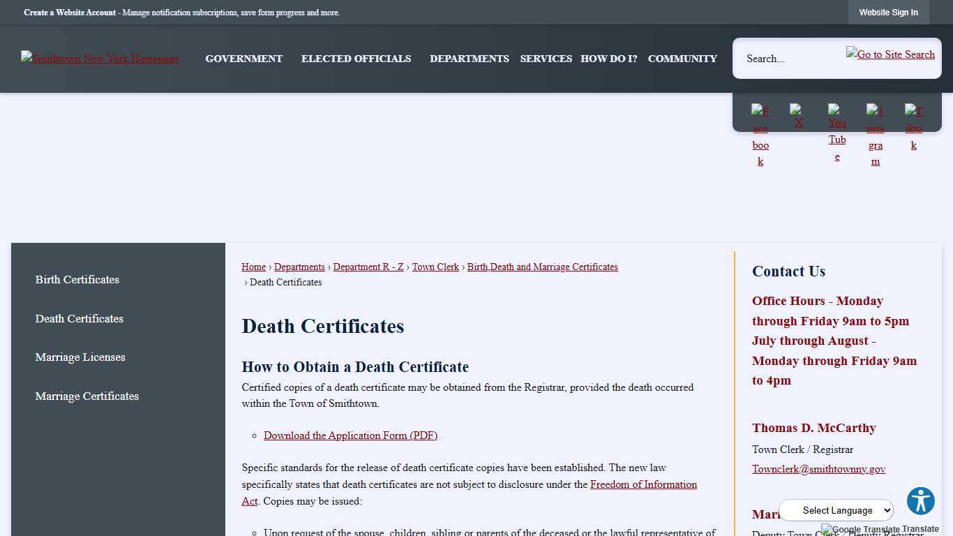 Death Certificates Smithtown, NY - Official Website