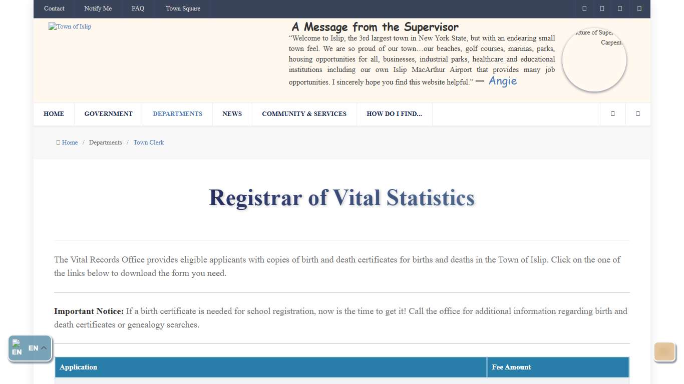 Registrar - Town Clerk Islip, NY