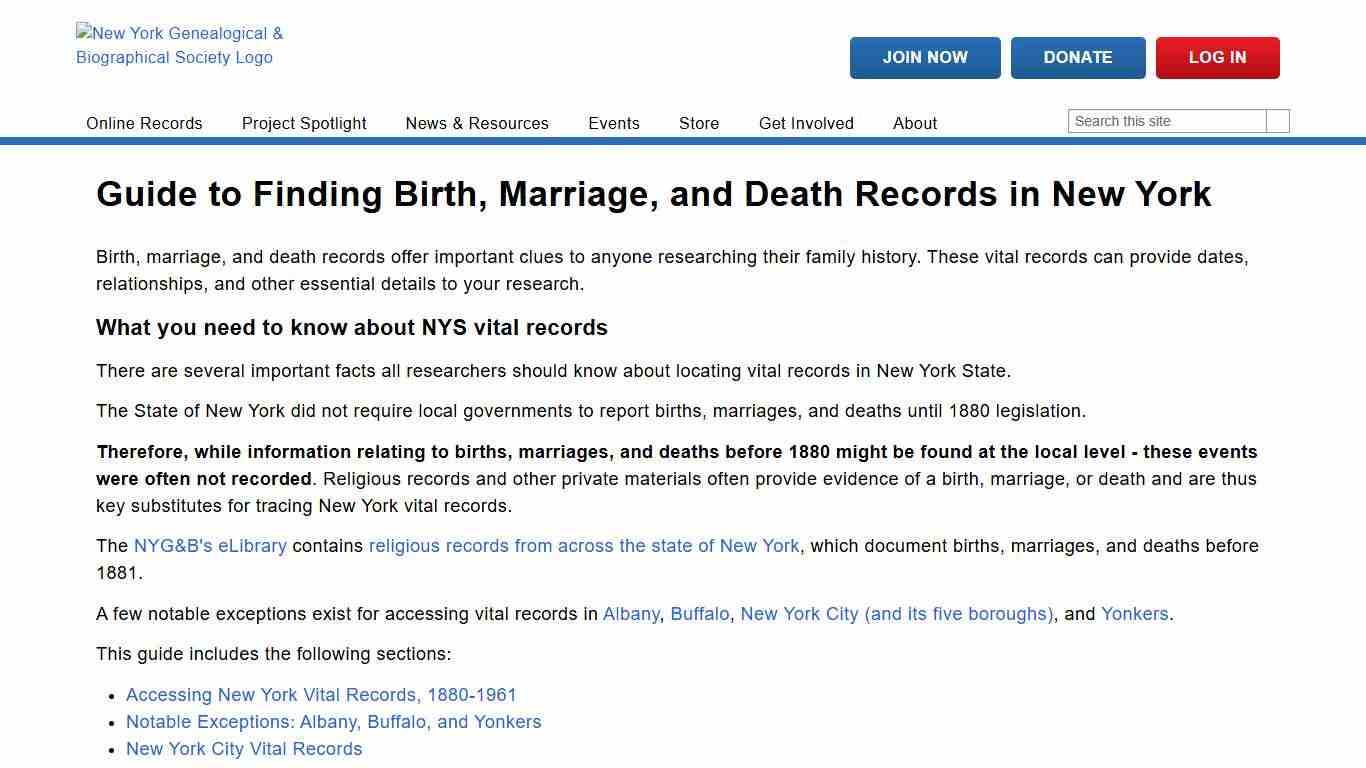Guide to Finding Birth, Marriage, and Death Records in New York New York Genealogical & Biographical Society
